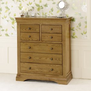 French Louis Oak Tall Large Chest of Drawers