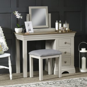 French Country Grey Painted Dressing Table, Mirror and Stool Set