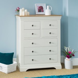 French Country Cream Painted 4 over 3 Drawer Tall Chest