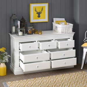 Georgian White Painted 3 over 4 Drawer Chest - Open