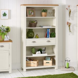 Cotswold Cream Painted large Wide Bookcase with Oak Top