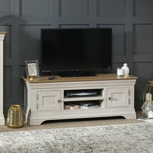 French Country Grey Painted Oak large Widescreen TV Unit