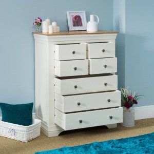 French Country Cream Painted 4 over 3 Drawer Tall Chest - Open