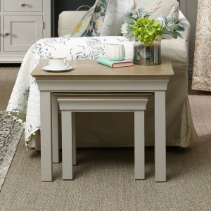 French Country Grey Painted Nest of 2 Tables