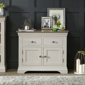 French Country Grey Painted Oak 2 Drawer 2 Door Sideboard