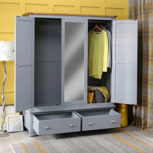 Manor Grey Painted Triple Wardrobe -Open