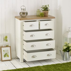 Cotswold Cream Painted 2 Over 3 Drawer Chest - Open