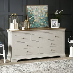 French Country Grey Painted Oak 7 Drawer Multi Chest