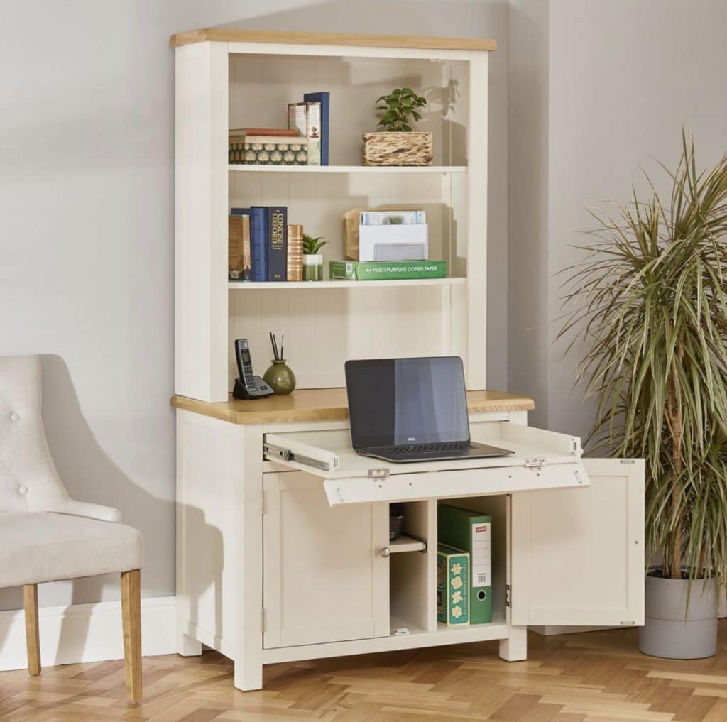 Cotswold cream painted hideaway computer desk with bookcase