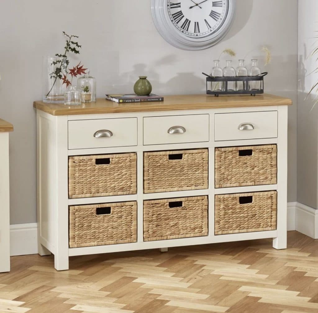 Cotswold cream painted large basket sideboard with oak top