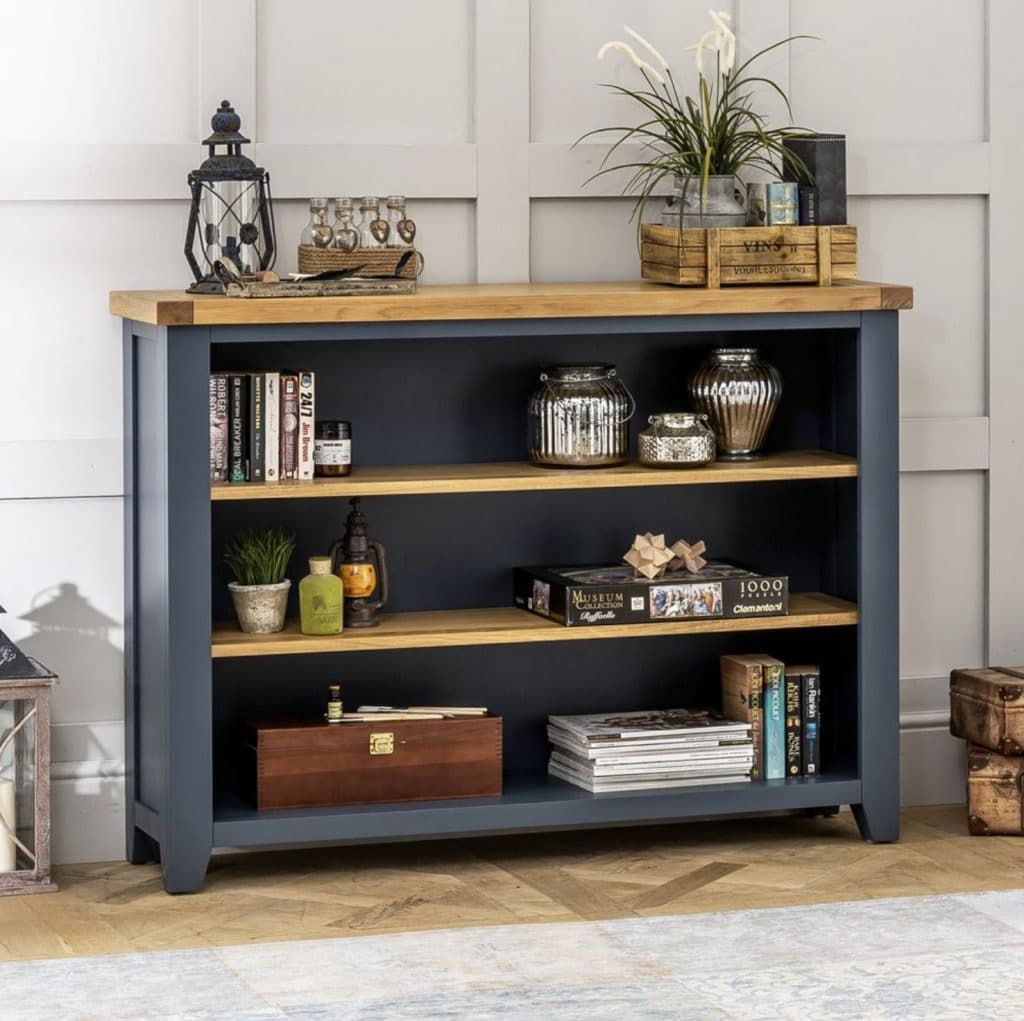 Westbury Blue Painted Wide Low Bookcase