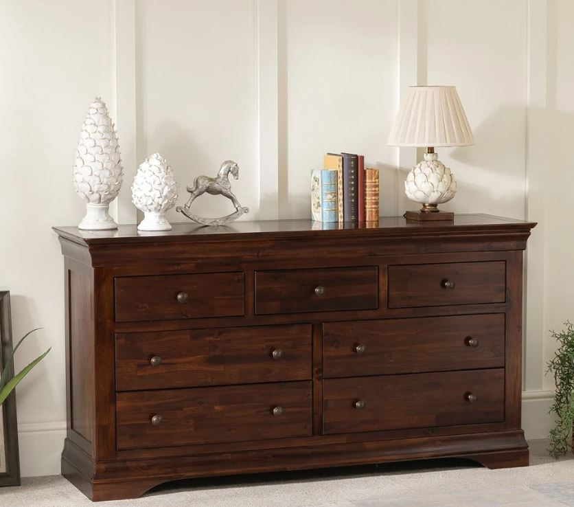 Maximum Storage with our French Hardwood Mahogany Stained Large Wide Chest of Drawers