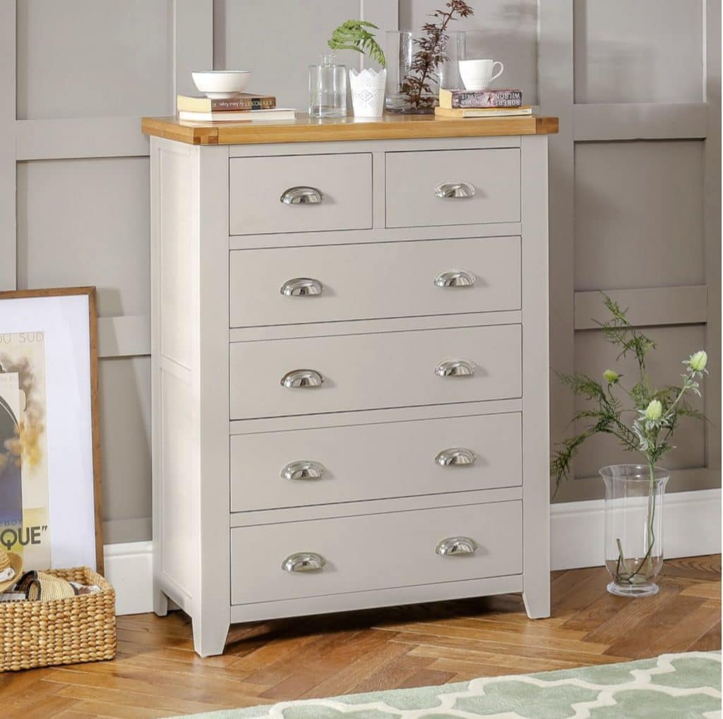 Downton Grey Painted Tall 2 over 4 Drawer Chest of Drawers