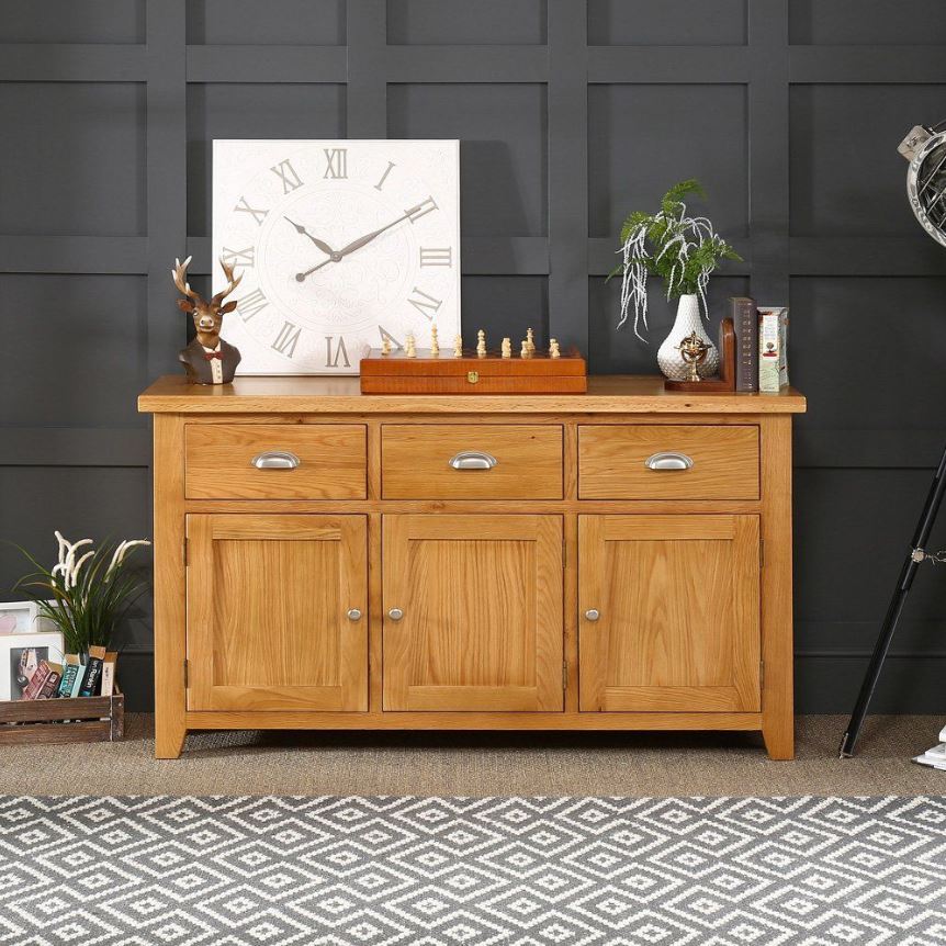 Classic Style and Storage: the Cheshire Oak Large 3 Drawer 3 Door Sideboard