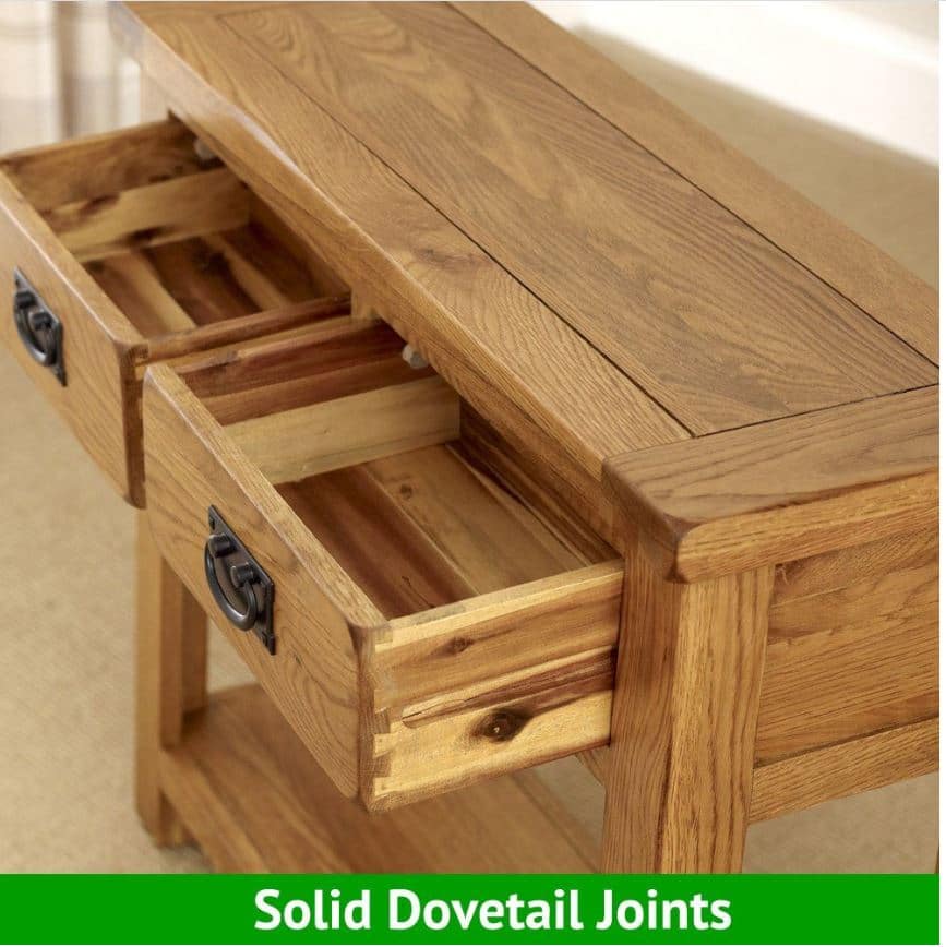 A well-crafted console table with drawers and shelf