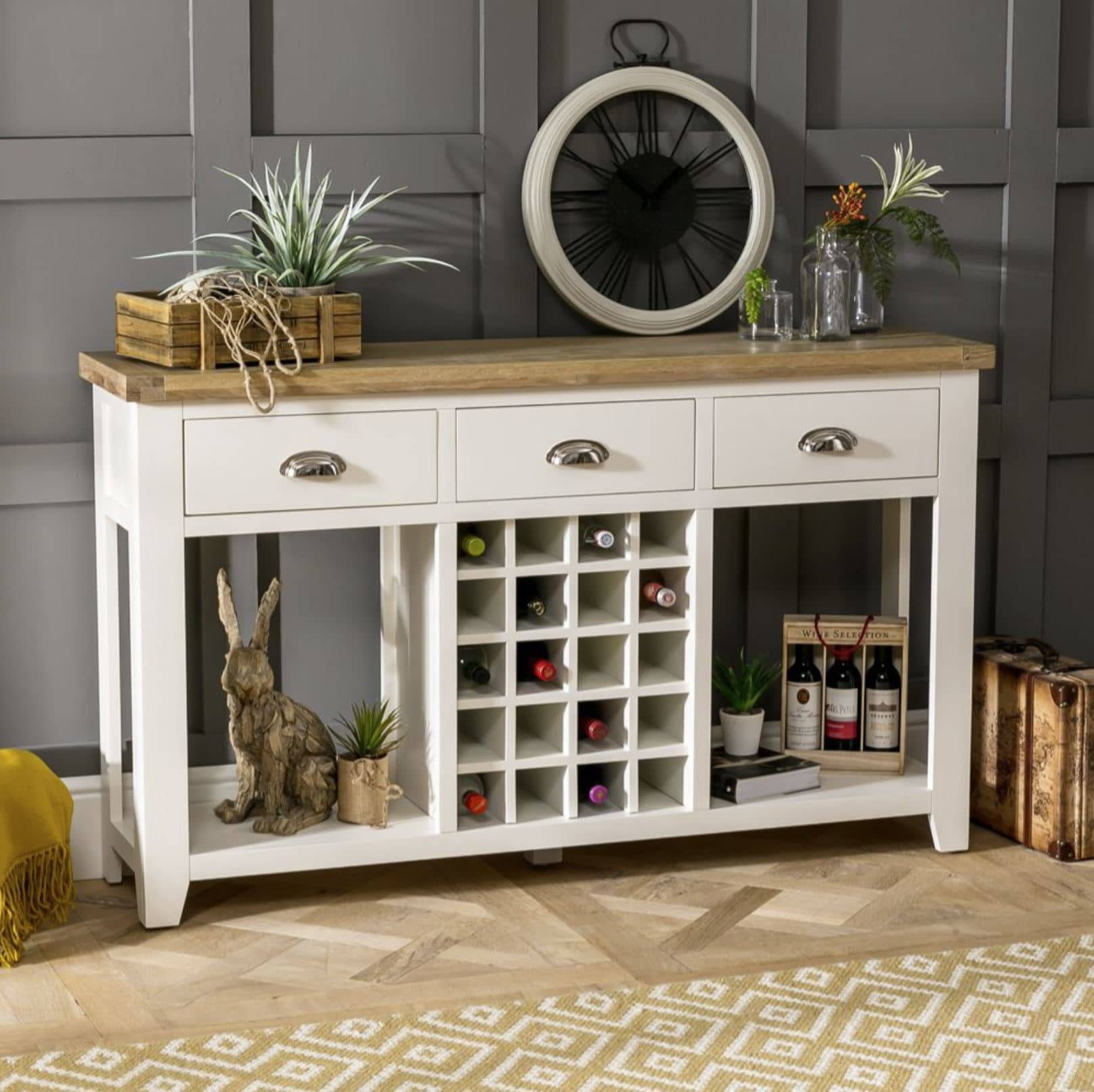Perfect for Dinner Parties: our Stylish Cheshire Cream Buffet Sideboard with Wine Rack