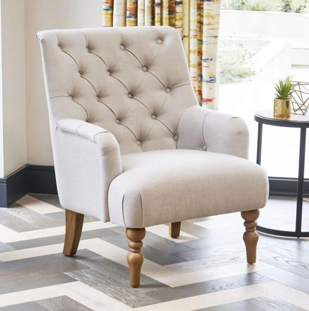 Chatsworth natural fabric button upholstered armchair