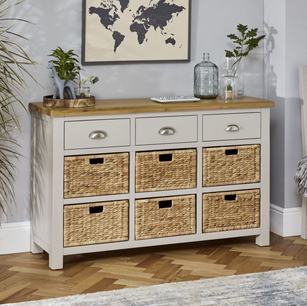 Cotswold grey painted large basket sideboard