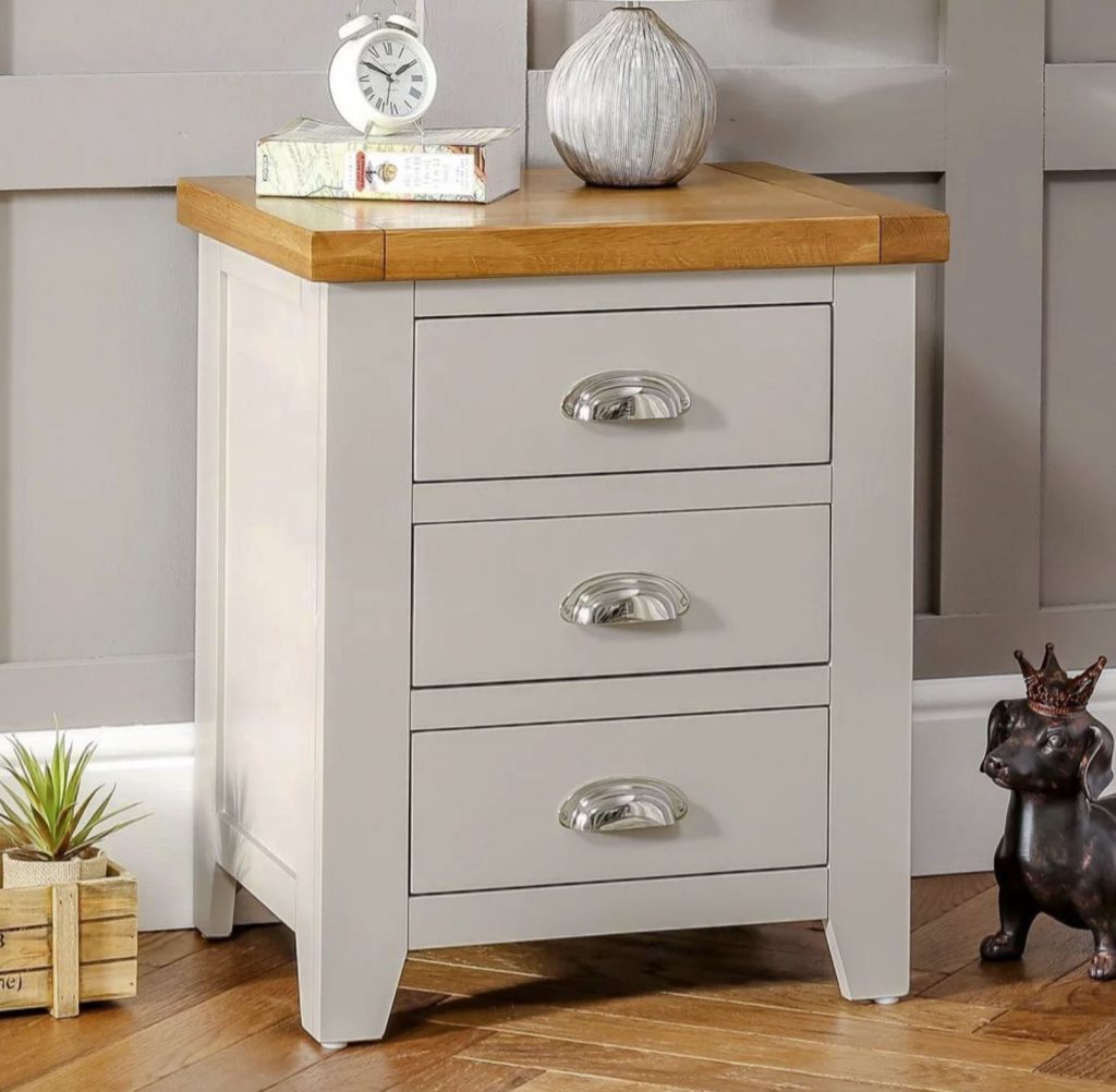 Downton Grey Painted 3 drawer bedside table