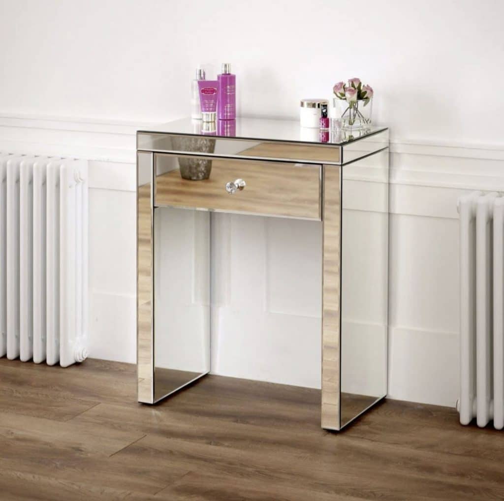 Venetian compact mirrored console table