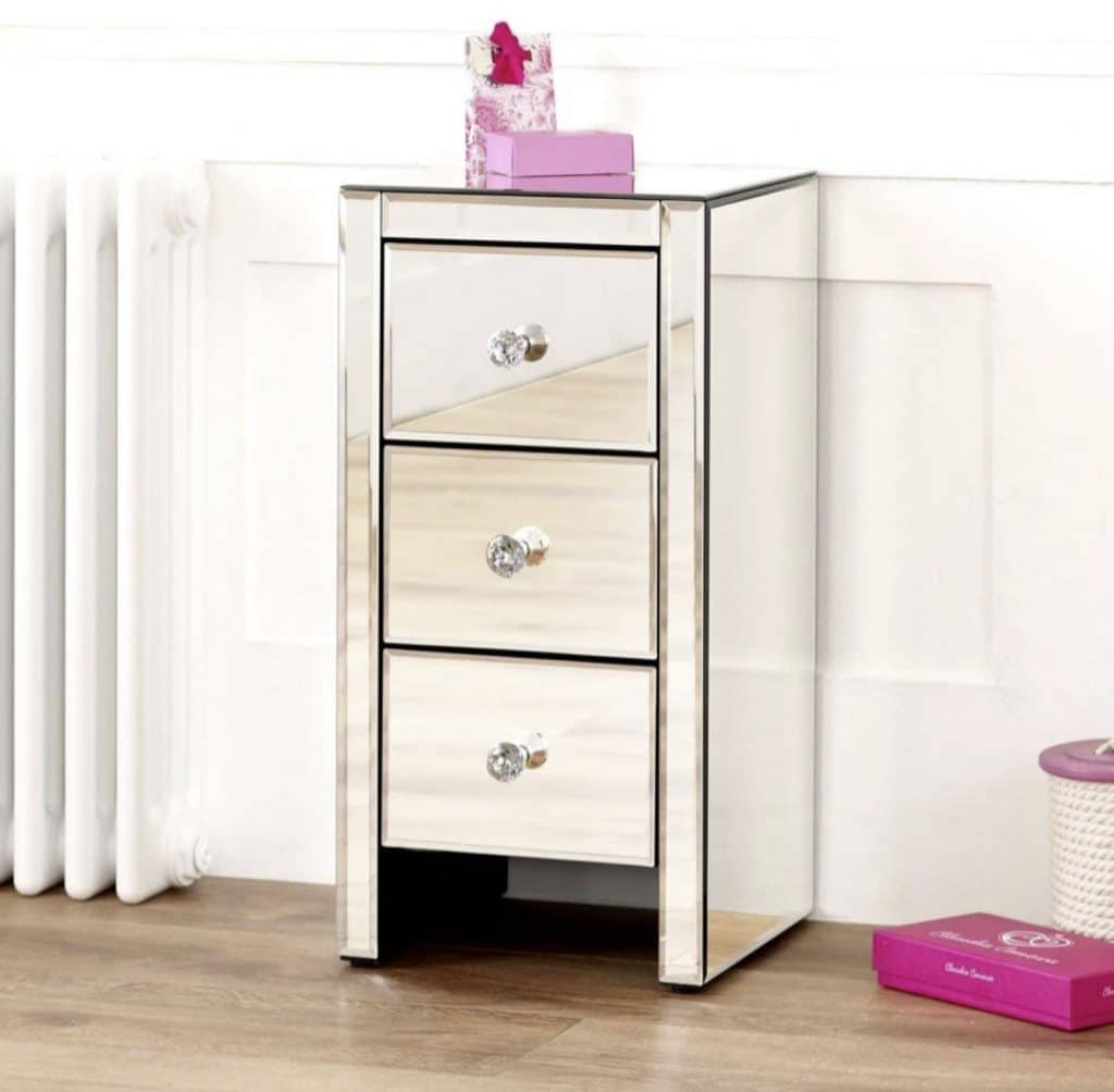 Venetian Mirrored 3 drawer slim bedside