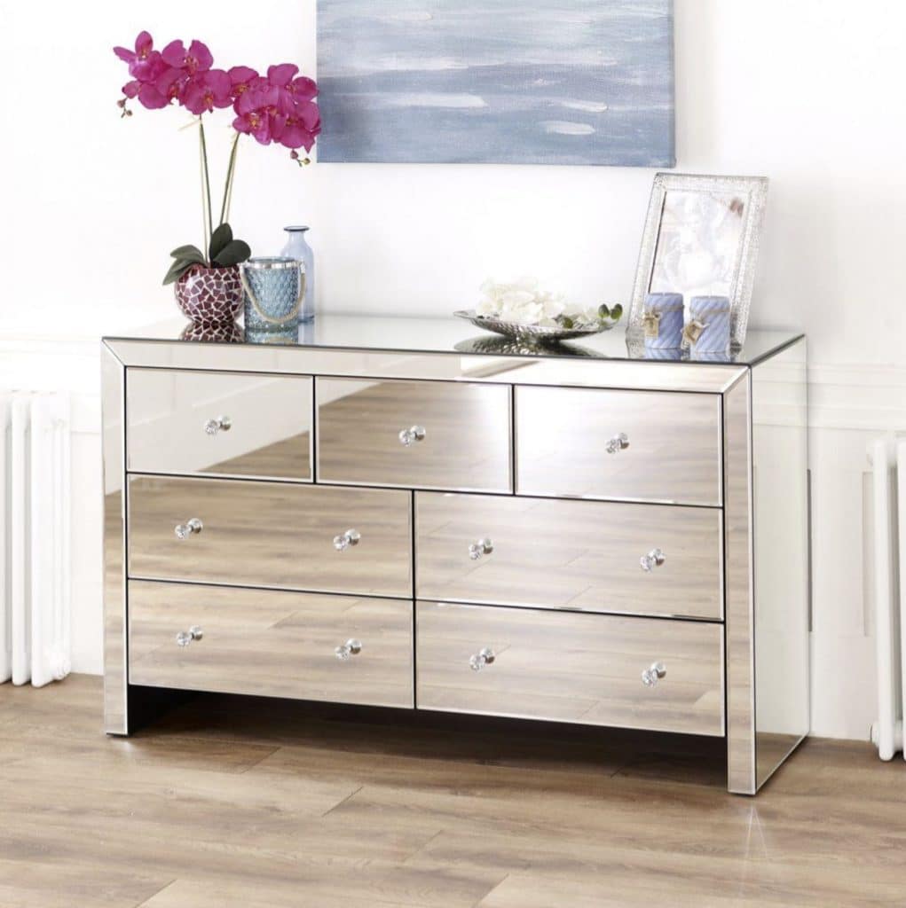 Venetian mirrored large wide chest