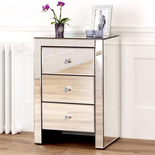 3 drawer bedside table mirrored