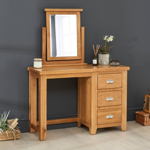 Cheshire Oak Pedestal Dressing Table Set with Mirror