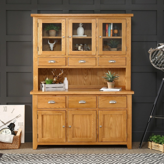 Cheshire Oak Large Glazed Dresser Sideboard