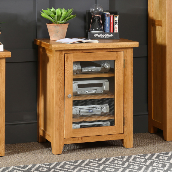 Cheshire Oak Glazed Hi-Fi Media Cabinet Unit