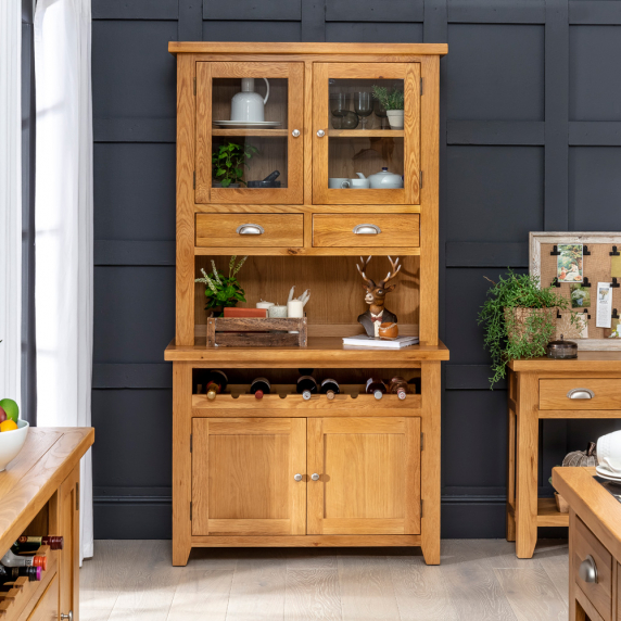 Cheshire Oak Medium Glazed Dresser with Wine Rack