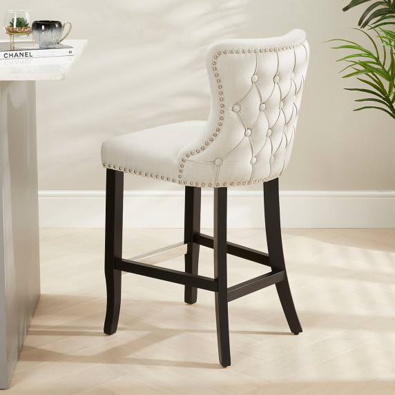 Boudoir Natural Fabric Bar Stool with Black Legs