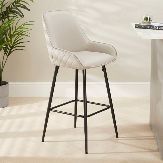 Savoy Light Grey Faux Leather Bar Stool with Black Legs