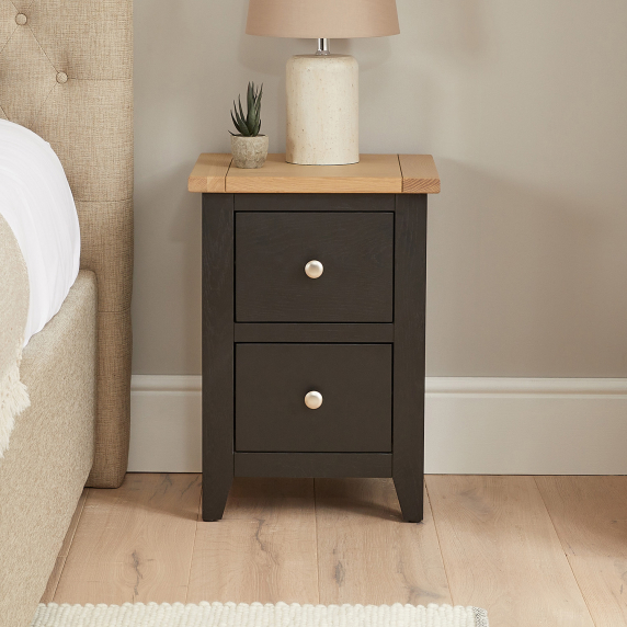 Cheshire Black Painted Oak Slim 2 Drawer Bedside Table