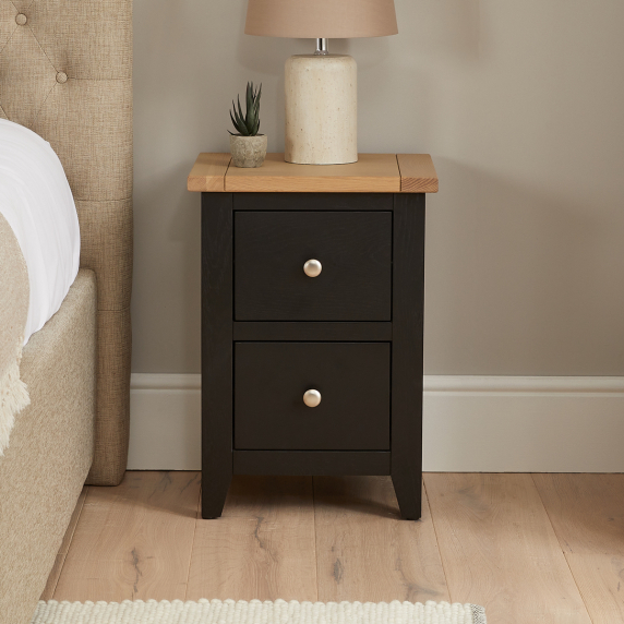 Cheshire Black Painted Oak Slim 2 Drawer Bedside Table