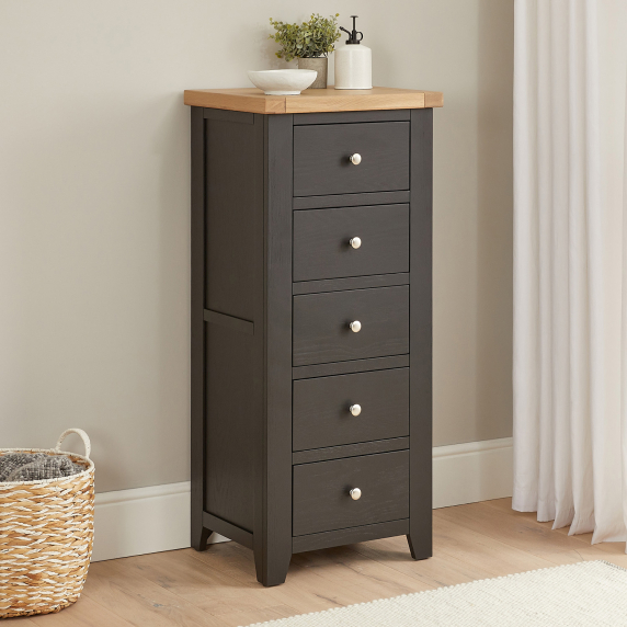 Cheshire Black Painted Oak 5 Drawer Tallboy Wellington Chest