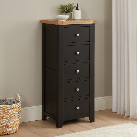 Cheshire Black Painted Oak 5 Drawer Tallboy Wellington Chest