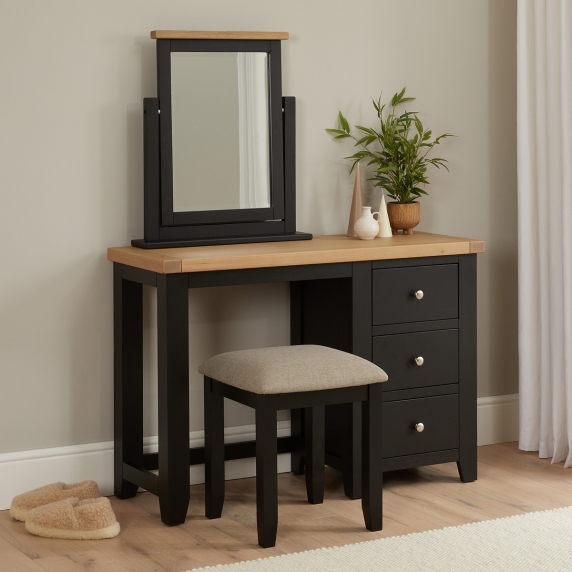 Cheshire Black Painted Oak Pedestal Dressing Table Set with Mirror The Furniture Market