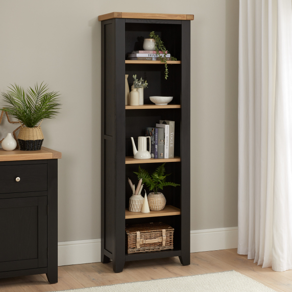 Cheshire Black Painted Oak Tall Narrow Bookcase 