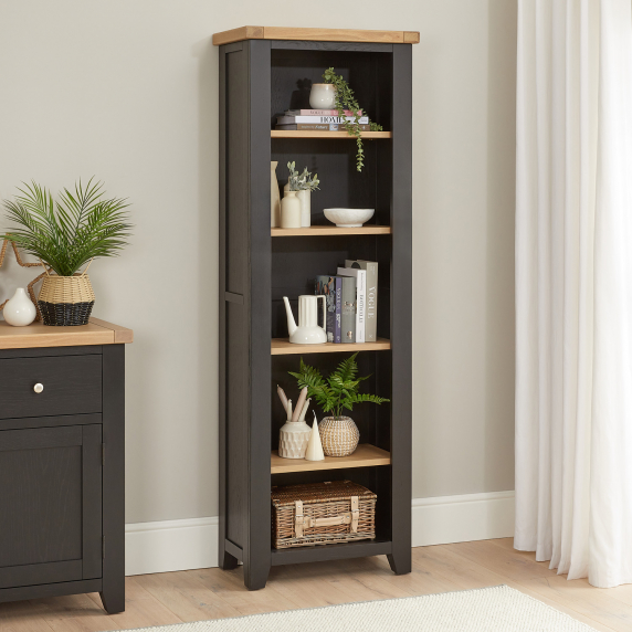 Cheshire Black Painted Oak Tall Narrow Bookcase 