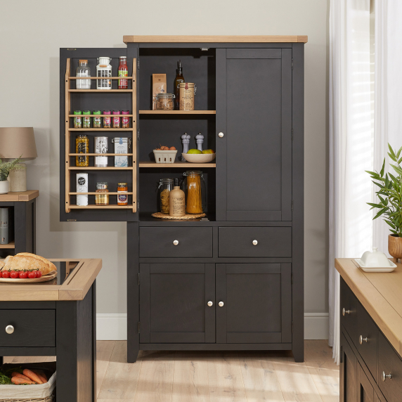 Cheshire Black Painted Oak Double Kitchen Larder Pantry Cupboard