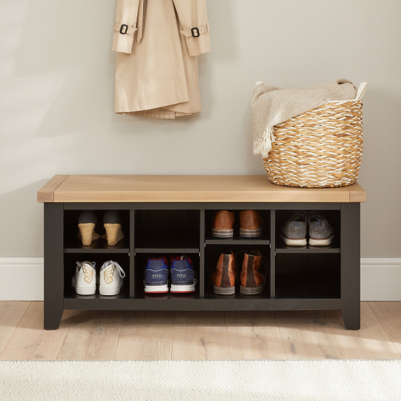 Cheshire Black Painted Oak Hallway Shoe Storage Bench 