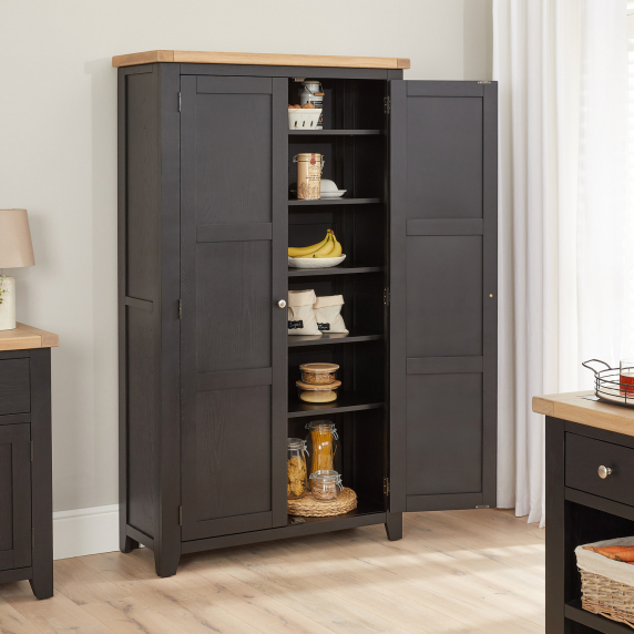 Cheshire Black Painted Oak Double Shaker Kitchen Pantry Cupboard 