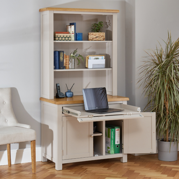 Cotswold Grey Painted Hideaway Computer Desk with Bookcase Top