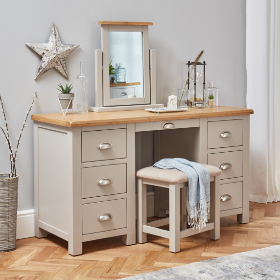 Cotswold Grey Pedestal Dressing Table Set with Mirror and Stool