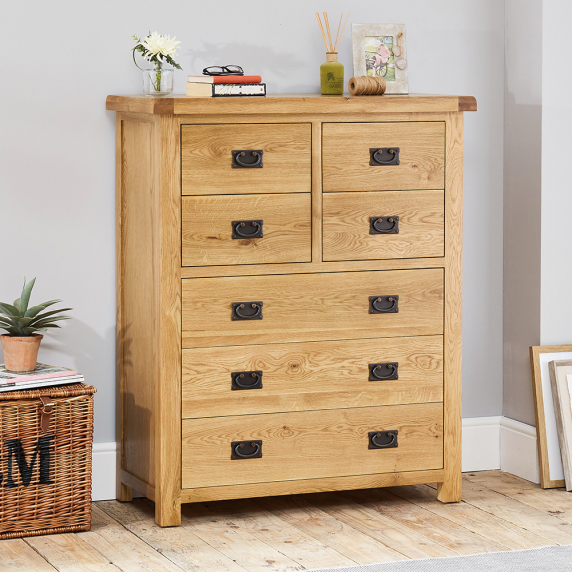 Hereford Rustic Oak Tall 4 Over 3 Drawer Chest