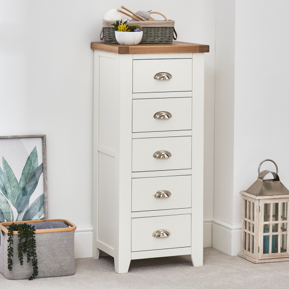 Cheshire White Painted 5 Drawer Tallboy Wellington Chest of Drawers