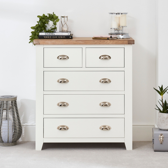 Cheshire White Painted 2 over 3 Drawer Chest of Drawers