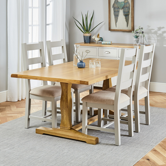 Cotswold Oak 1.8m Refectory Dining Table and 4 Cotswold Grey Chair Set