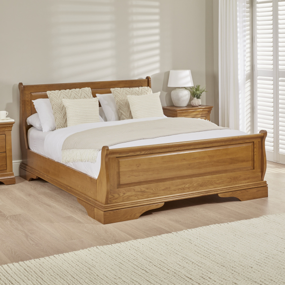 French Louis Solid Oak 6ft Super King Size Sleigh Bed